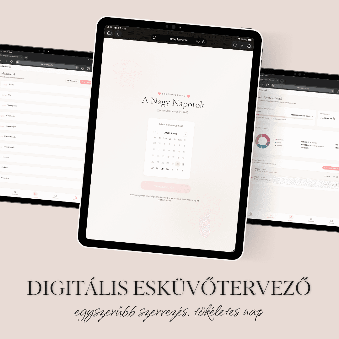 Prémium digitális esküvőtervező szoftver tableteken bemutatva. Luma Planner esküvőszervező alkalmazás az egyszerűbb szervezésért és a tökéletes nagy napért.